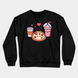 Cute Kawaii Food Art | Pizza Party with Pepperoni Pizza, Cola and Milkshake Crewneck Sweatshirt